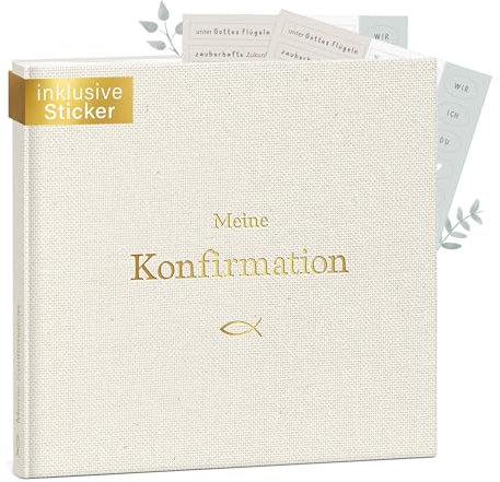 mintkind® Gästebuch Konfirmation Beige - Erinnerungsbuch zur Konfirmation, 60 Seiten zum Selbstgestalten, edler Leineneinband - Geschenk zur Konfirmation, passend zu Einladungskarten & Deko