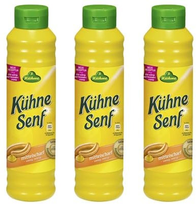 3x Kühne Senf mittelscharf - 875 ml Flasche
