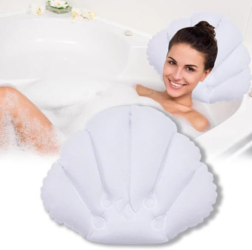 FDHBDF Coussin de bain gonflable en forme de coquillage blanc avec ventouses, coussin portable, convient pour les baignoires