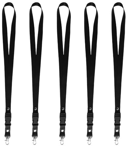 Lanyard da Collo Nero, Set di 5 Cordini Porta Badge con Moschettone Rimovibile, Cordino Portachiavi per Carte d'Identità, cordino portachiavi, per Ufficio, Scuole, Ospedali e Eventi Aziendali