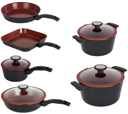 CLASSE ITALY, Set Padelle antiadenti 16 Pz. senza PFAS, Antiaderente a 5 strati senza PTFE, PFOA, 100% sicuro, Linea TUSCANY, per Induzione e Fiamma