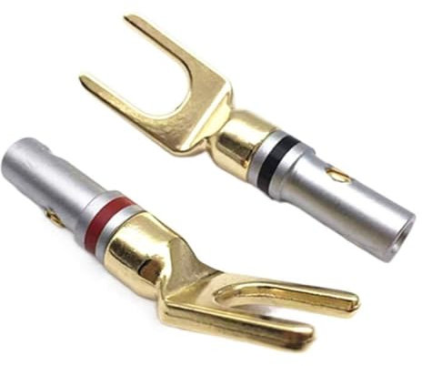 Gold Plated Y/U Shape Banana Plug Audio Speaker Plug Screw Fork Spade Cable Wire Connector Binding Post Banana Connector (2 Pieces)