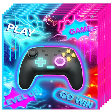 Tourima 20 Stück 33X33cm Gaming Party Servietten, Einweg Videospiel Servietten Party Dekorationszubehör Geburtstagsservietten für Kinder Jungen Mädchen Gamer Party