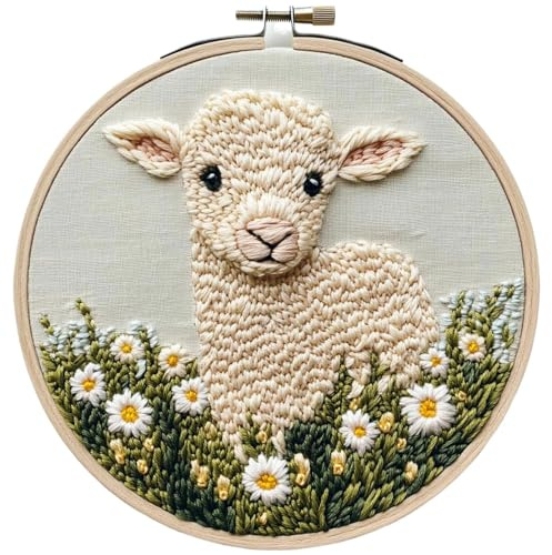 Punch-Stickerei-Set, Punch-Needle-Set Mit Schaf-Muster, Komplettes Kunst- Und Bastelset, Punchnadel -Kit, Punch Stitching Kit Schafmuster, Punch -Nadel -Kit Für Anfänger, Kunsthandwerk Mit Threader