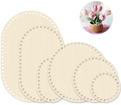 Holzboden für Häkelkorb, 6 Stück Ovaler und Rund Boden, Korbboden zum Häkeln für DIY Kunsthandwerk und Korb Flechten, Primärfarbe 10/20/30CM