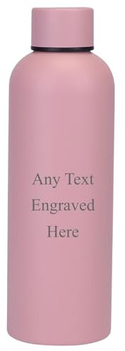 Personalised Engraved Any Message Double Wall Insulated Water Bottle 500ml 17.5oz Hot Cold 5 Colours Available (Pink)