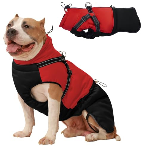 Hjumarayan Cappottino Cane Invernale - Cappotto con Pettorina Cappotti Cane Taglia Media Piumini con Cerniera per Cani Giubbotto Resistente all’Acqua, Rosso L