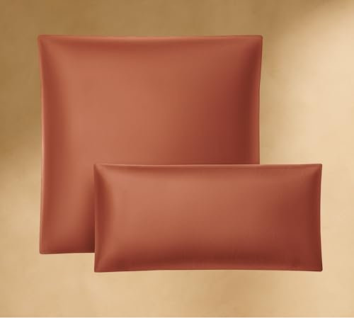Seralino Satin Kissenbezug 40x40 Orange (2er Set) aus 100% Bio Baumwolle, Kopfkissenbezug als Dekokissen Sofakissen verwendbar, weich wie Seide, Kissenhülle 40x40 mit Reißverschluss, Oeko-Tex zertifiz