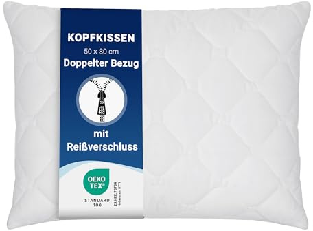 ZOLLNER Kopfkissen - Made in Europe – Polyesterfüllung - Bezug aus hochwertigem Mischgewebe - waschbar bis 60°C - 50x80 cm - Hotelqualität