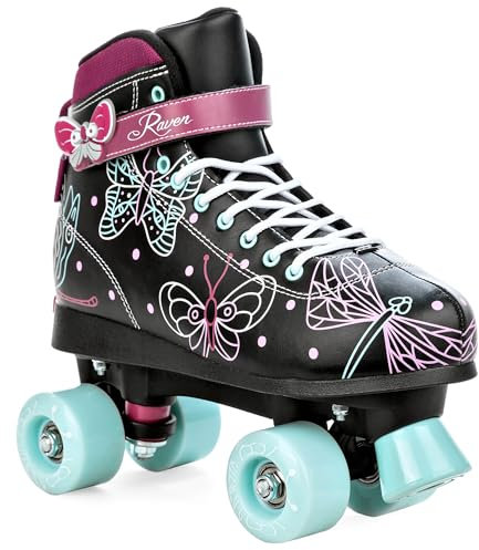 RAVEN Rollschuhe Roller Skates für Kinder Erwachsene Mädchen Damen verstellbar (Amelia Black, 35-38)