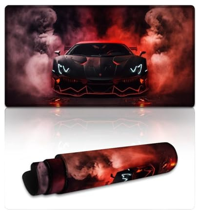 LLONGKT Tapis de Souris de Jeu, Motif Voiture de Sport, Grand Format (40 x 75 x 0,3 cm), avec Bords Cousus, antidérapant, imperméable et Durable, pour la Maison, Le Bureau et Les Jeux.