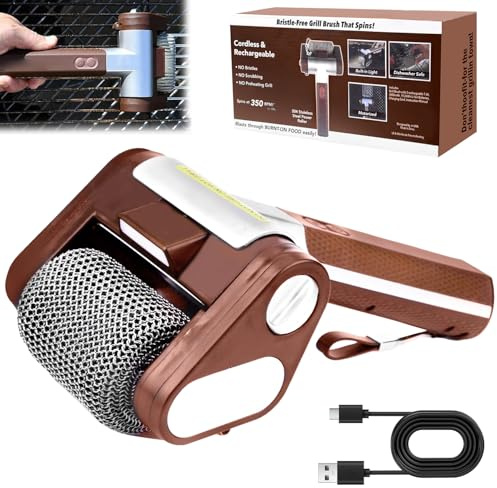 Vibbang Elektrischer Grillreiniger Borstenfrei, Kabellose BBQ Powerbürste, 304 Edelstahl Barbecue Reiniger, Kabellos Wiederaufladbar Abnehmbarer 350 U/min Küchenhelfer Für Draußen
