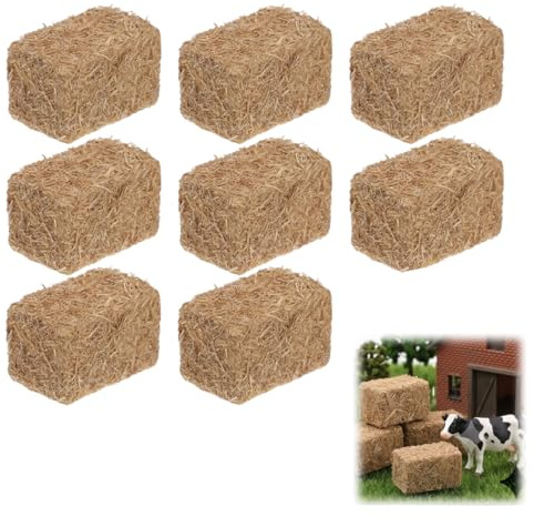 Miniature Hay Bales Decor, 8pcs Mini Square Natural Straw Bales Ornament Tiny Hay Blocks Diy Craft Dollhouse Haystack for Micro Scene Western Farm Fall Harvest Photography Props (2*2*3cm, Brown)