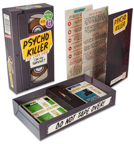 Psycho Killer Card Game – VHS-Style Horror Survival Party Game for Adults & Teens, 2-6 Players, Ages 16+, Escape Tabletop Games, New Third Edition, Black