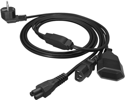 Euro-Schuko Winkelstecker auf C13+C5+EU4.0 Kupplungen Y-Verteiler | Schuko 1-auf-3 Stromverteiler mit 3 Schnittstellen, praktischer Winkelstecker für Arbeitsplatz und Server