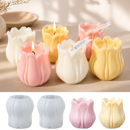 YODOYO Tulpen Kerzenformen Silikon, 2 Stück Blumenkerzen Gießformen | Silikonformen Gießformen für Blumenkerzen, Teelichthalter in Tulpenform, für Wachs, Gips, Seife & Harz – DIY Frühlingsdeko