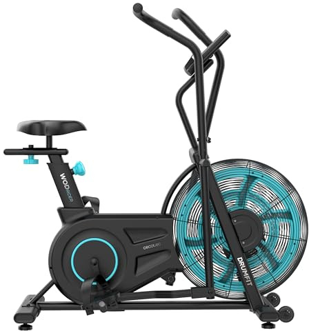 Cecotec Heimtrainer Fahrrad Drumfit WOD Rider 2000 Eolo PRO Air Bike. 480 mm Ventilator, Riemenantrieb, LCD mit Watt/Speed/RPM, Kinomap & Zwift, HR-Empfänger für Brustgurt, Rollen, max 135 kg