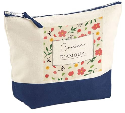 Planetee Pochette Grand Format Femme Cousine d'amour Motif Fleurs Trousse Maquillage Coton Bicolore Fermeture Éclair Voyage Rangement Cadeau Femme Anniversaire Noël
