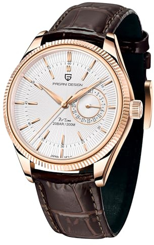 Pagani Design Herrenuhr 40mm – Luxus Analoge Quarzuhr mit Saphirglas, 200M Wasserdicht, Japanisches Uhrwerk & Datumsanzeige – Edelstahl & Leder Business Armbanduhr für Männer