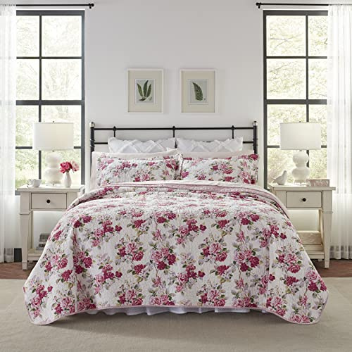Laura Ashley Quilt Set-100, Reversible, Lightweight & Breathable Bedding, Pre-Washed for Added Softness, Cotton, Pink, King