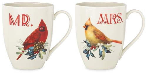 Lenox 863973 Winter Greeting 2-Piece Mr & Mrs Mug Set, Christmas Drinkware, Holiday Hosting