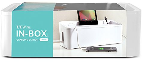 in-Box Desktop Mobile Charging Station & Power Strip Organizing Box, White