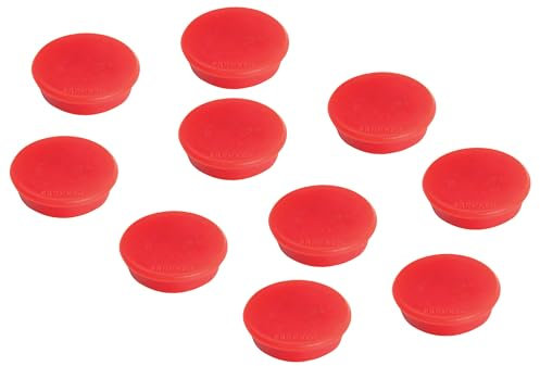 FRANKEN Magnete Rund, 10 Stück, Hochwertige Haftmagnete für Büro, Haushalt, Werkstatt, ideal für Whiteboards, Kühlschrank, Plantafeln oder Schaukästen, 24 mm, Rot, HM20 01