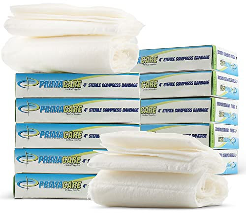 Primacare WB-7701-CS Pack of 12 First Aid Sterile Compress Bandage for Wound Dressing, Medical Supplies Gauze Bandage Rolls, 4 x 7 Pad