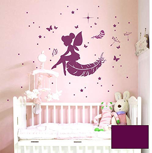 Wandtattoo Wandaufkleber Wandsticker Wandbild Aufkleber Sticker Fee Elfe Feder Sterne Pusteblume M1916 ausgewählte Farbe: *lila* ausgewählte Größe: *L*