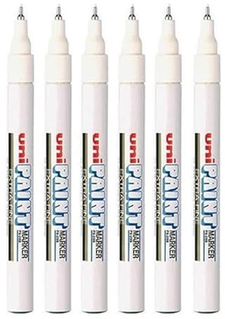 PX-203 UNI-Ball Paint Marker Bullet TIP FINE Point (0.8mm) Oil Based - Silver/White/Gold (Pack of 6 White)