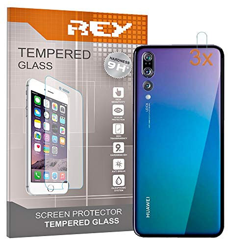 REY Pack 3X Pellicola salvaschermo per Fotocamera Posteriore di Huawei P20 PRO, Vetro temperato, di qualità Premium