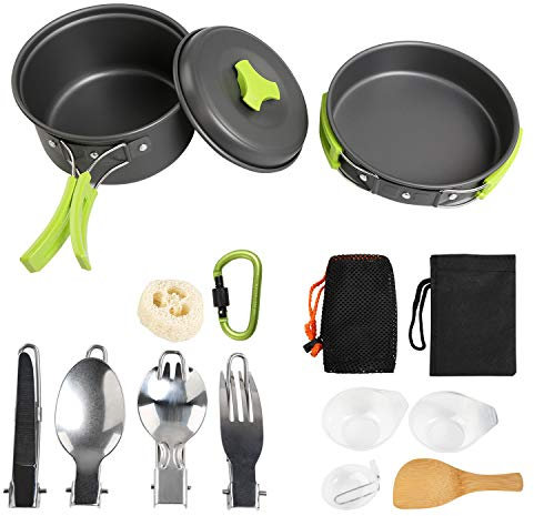 Ballery Utensilios de Cocina para Acampar, 15 Piezas, Mini Kit para 1-4 Personas Mochilero, Camping al Aire Libre Senderismo y Picnic