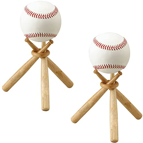 TIHOOD 2 espositori da baseball in legno – composto da 3 mini mazze da baseball