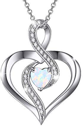 CHENGHONG Kette Damen 925 Sterling Silber Unendlichkeit Anhänger Herz Halskette Geschenke für Frauen Opal Schmuck für Mutter Sie Mama