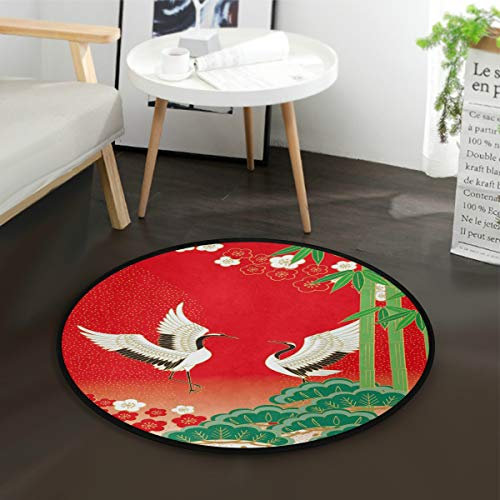 Mnsruu Tapis Rond en pin Chinois en Bambou et Forme d'oiseau Rouge 92 cm