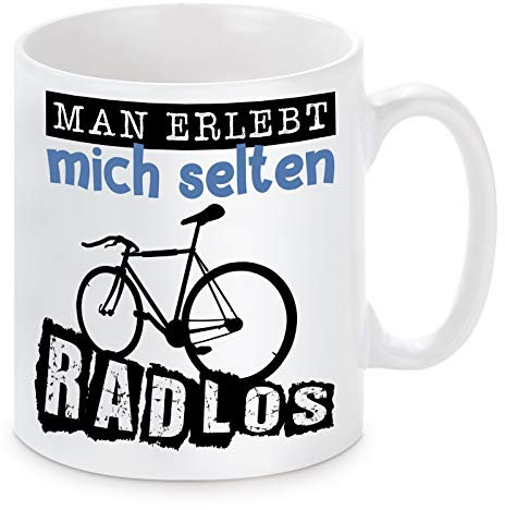 Herzbotschaft Tasse mit Motiv Modell: Man erlebt mich selten Radlos