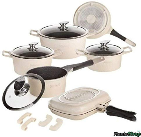 MANiASHOP® Set Batteria di PENTOLE 15 Pezzi Professionale Royalty Line in Pietra LAVICA Colore Crema