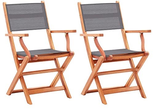 vidaXL 2X Eukalyptusholz Massiv Gartenstuhl Klappbar Holzstuhl Gartensessel Sessel Stuhl Stühle Gartenmöbel Klappstuhl Grau Textilene
