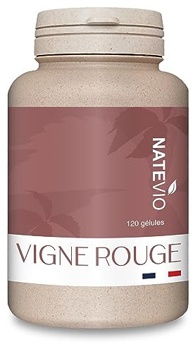 NATEVIO - Vigne rouge - Poudre de feuille 1000 mg - 120 gélules - Circulation - jambes légères - Ménopause - Drainant puissant - Naturel - Fabriqué en France