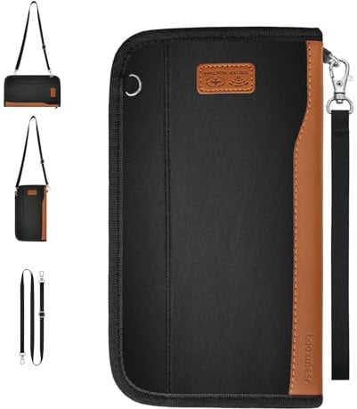 Looxmeer Reisepass Tasche Familie Reisepasshülle mit RFID-Blocker, Wasserdicht Reiseorganizer, Travel Organizer Damen Herren für Reisedokumente kreditkarten Tickets Ausweis, Schwarz & Braun
