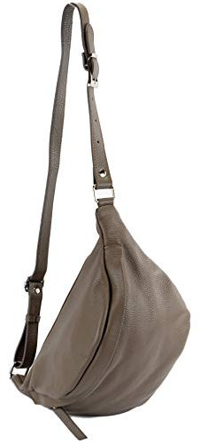 modamoda de - T77 - ital. Hüfttasche Bauchtasche Brusttasche Medium aus weichem Leder, Farbe:Dunkeltaupe