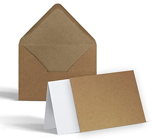 20 Karten Einleger Briefumschläge Set - Umschläge DIN C6 + blanko Klappkarten DIN A6 + Einleger - Umschläge mit Karten in Natur Kraftpapier Braun - Selber basteln Einladungskarten Weihnachtskarten