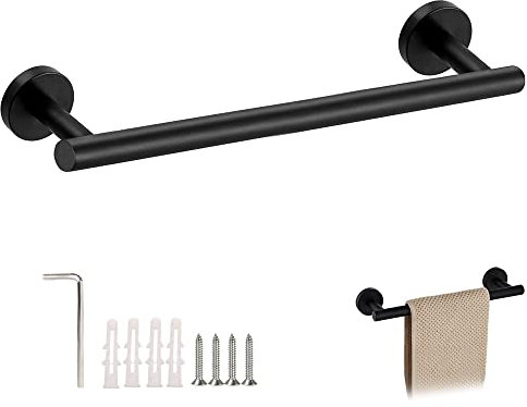 ZXShow Towel Rail Wall Mounted Matt Black Stainless Steel Towel Rail 40 cm/16 inch Hand Towel Holder Single Towel Bar Rail Rack Screws Mounting Dish Cloths Hanger for Bathrooms Kitchen
