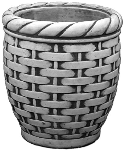 Macetero alto en forma de cesta de mimbre, barril de hormigón, adorno para exteriores/interiores, urna