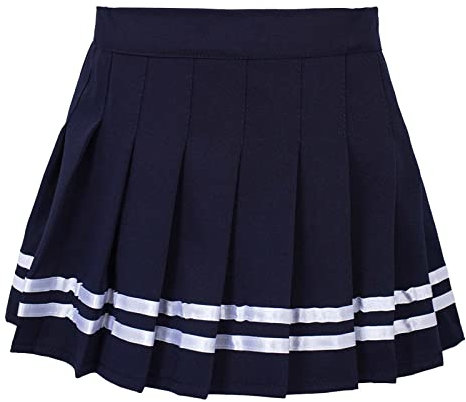 CHICTRY Mädchen Minirock Schulmädchen Skirt Cheerleading Kostüm Faltenrock A-Linie Skater Rock Cosplay Fasching Karneval Party Gr.110-152 Dunkelblau&Weiß B 146-152