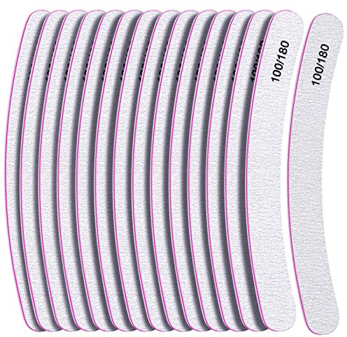 FANDAMEI Double Sided Emery Boards Nail Boards Set, 15pcs, 100/180 Grit, Professional Nail Styling Tools for Home and Salon Use, Curved