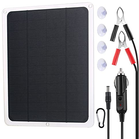 HUIOP Chargeur d'entretien de Batterie Solaire,Kit de Charge d'entretien de Batterie Solaire 12 V Portable étanche pour Voiture, Moto, Bateau, Marine, Camping-Car, motoneige, motoneige