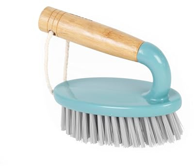 Salter Cool Hues Scrubbing Brush, Stiff Bristles, Blue/Grey | FSC®-Certified bamboo handle, recycled plastic brush head, for floors, grout, shower and bathroom tile, kitchen worktops
