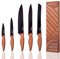 nuovva Sharp Kitchen Knife Set – 5pcs Copper Kitchen Knives – Professional Stainless Steel Filleting Knives - Black Non Stick Blades