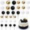 Xsstarmi 30 PCS Balls Cake Topper Foam Ball Cake Picks Faux Pearl Ball Shaped Cupcake Insert Cake Topper for Baby Shower Wedding Anniversary Kids Birthday Party Cake Decorations Black Gold White